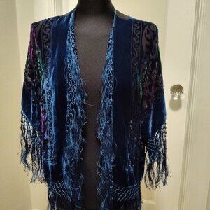 Silk Burnout Velvet Evening Wrap with Fringe